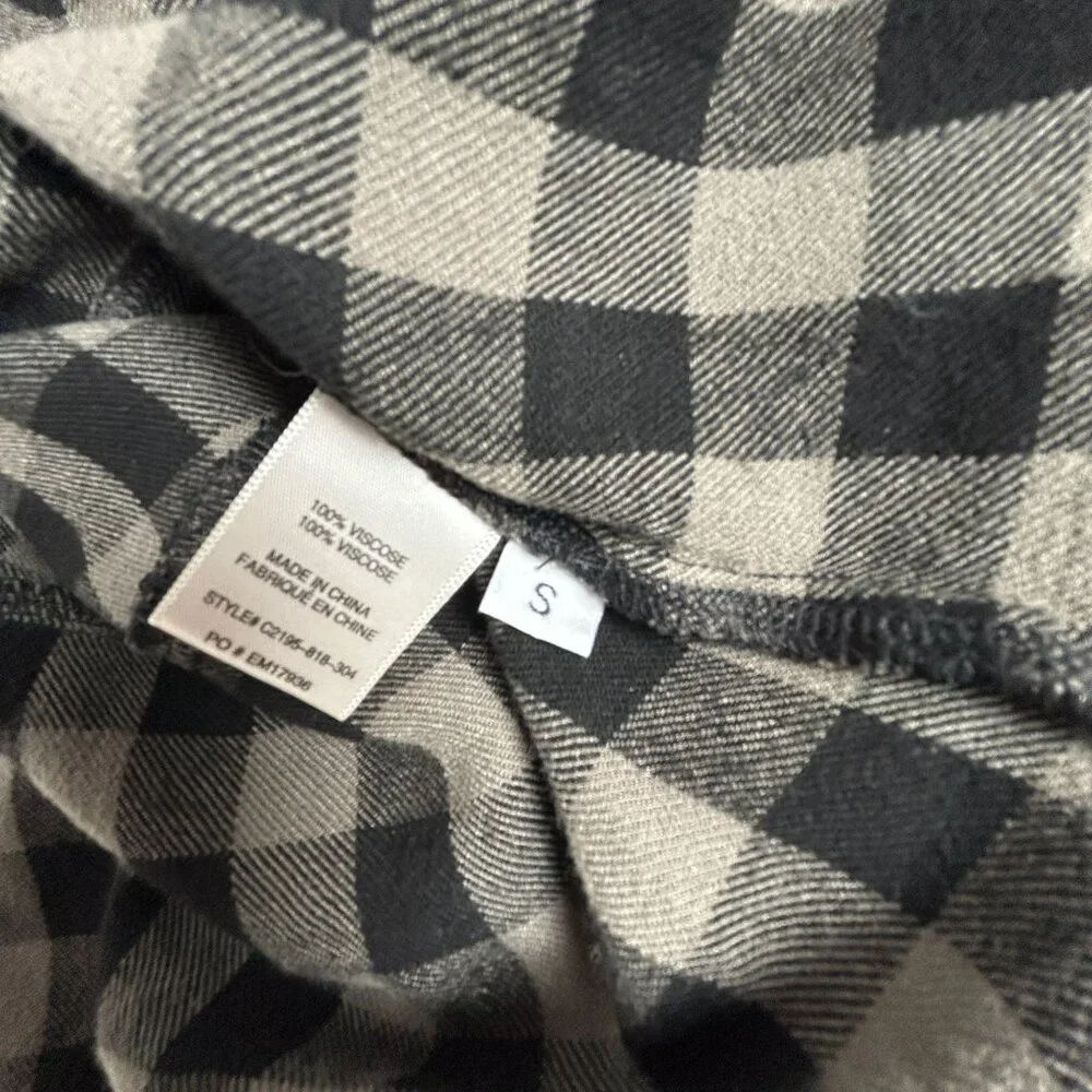 Cloth & Stone Womens Gray Black Checkered Fringe Trim Button Down Shirt Small - Picture 4 of 8